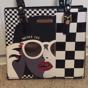 Nicole Lee Bag NWOT Black White Checkerboard Red